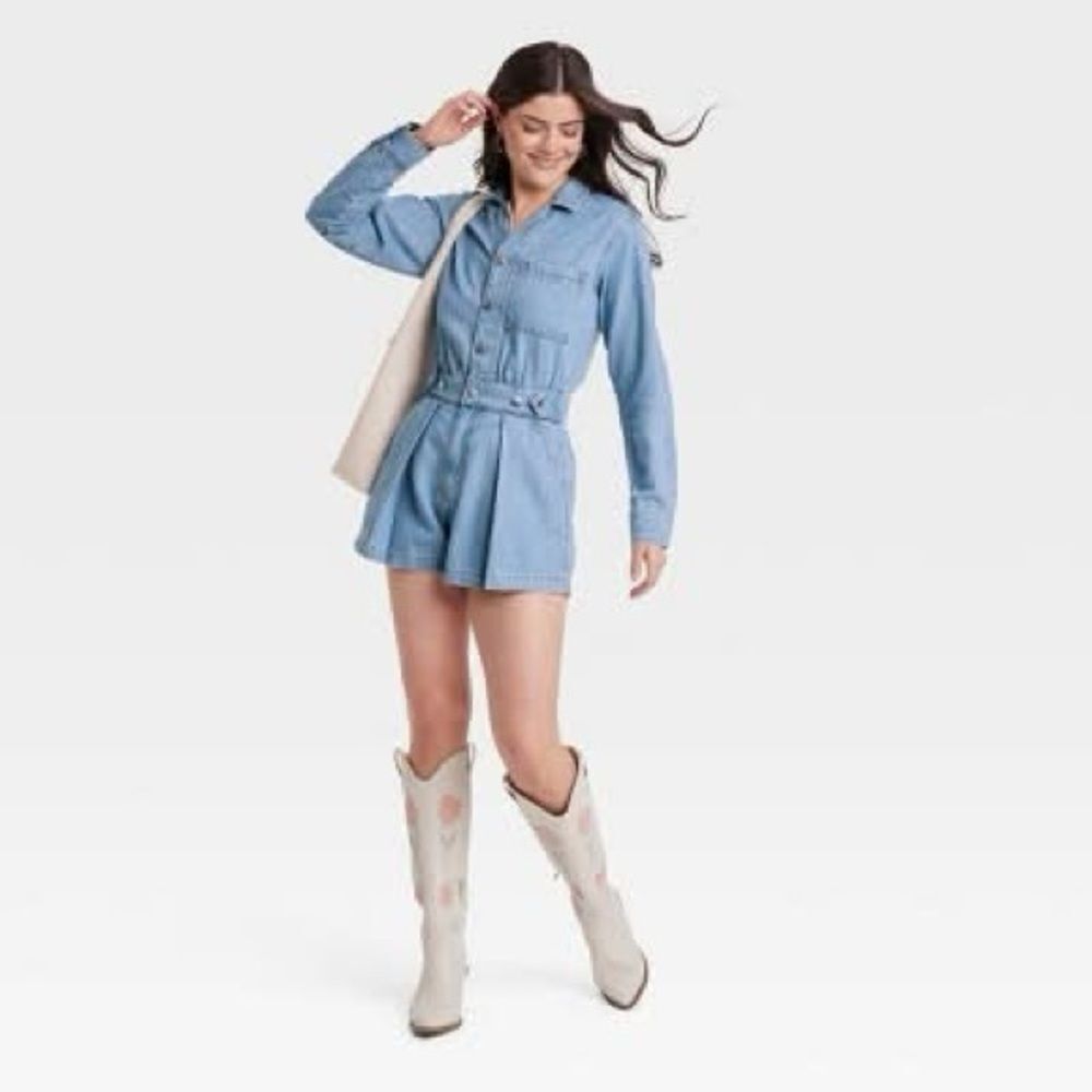 Universal Thread Adjustable Long Sleeve Denim Romper